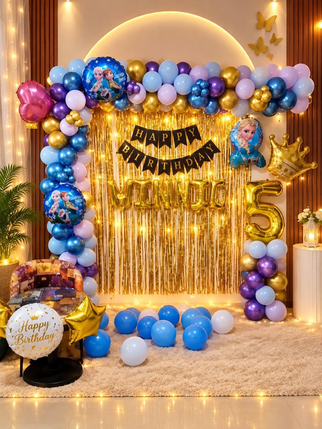 Frozen Theme 5th Birthday Balloon Decoration photo 1